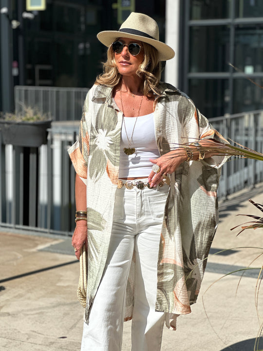 Robe tunique fleur kaki