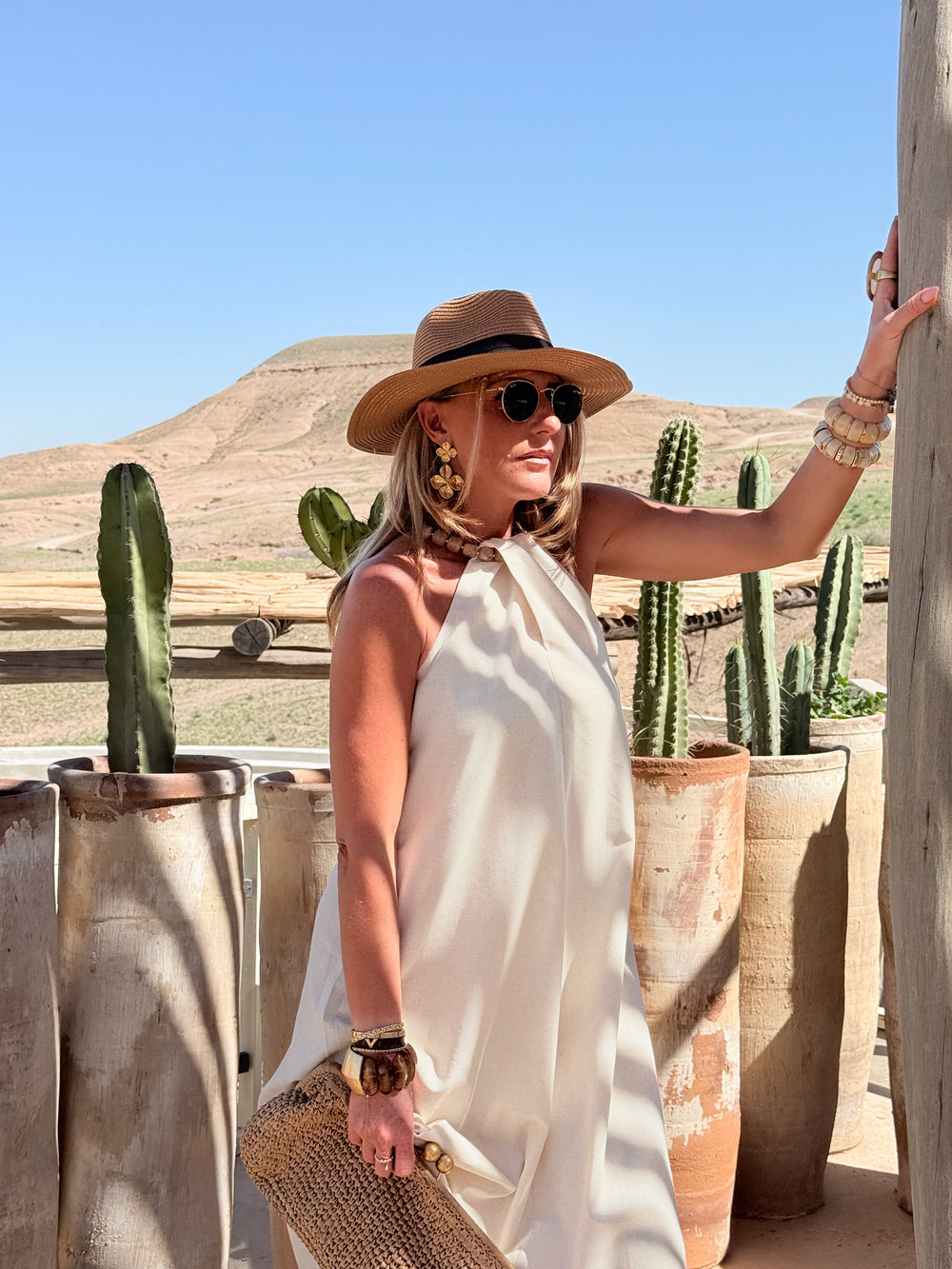 Robe Lin col perlé beige 9515