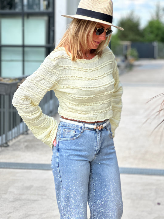 Top dentelle manches longues jaune 8696