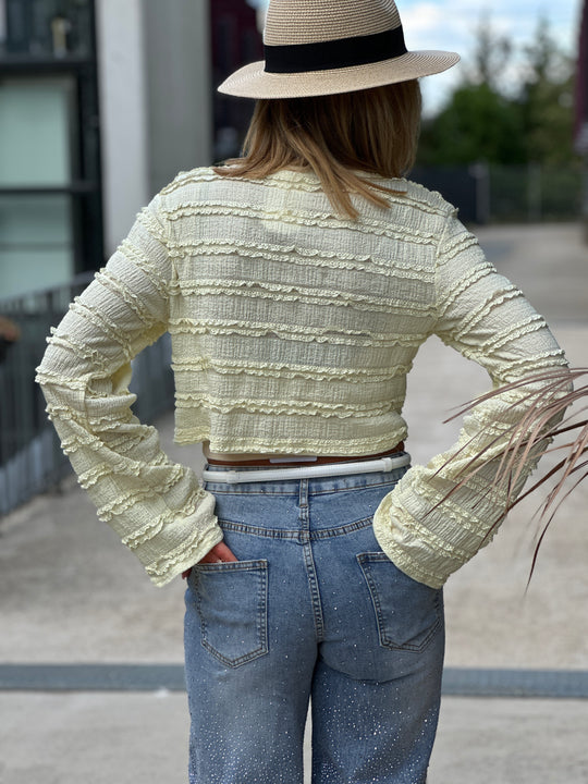 Top dentelle manches longues jaune 8696
