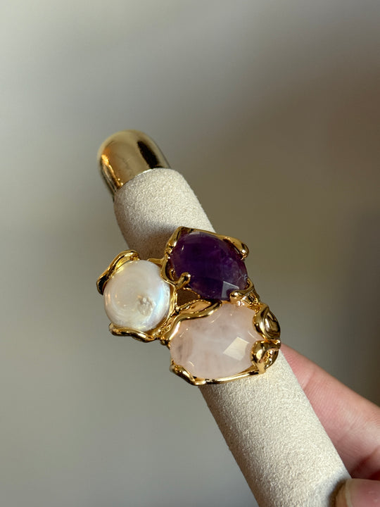 Bague nacre choco/noir/blanc