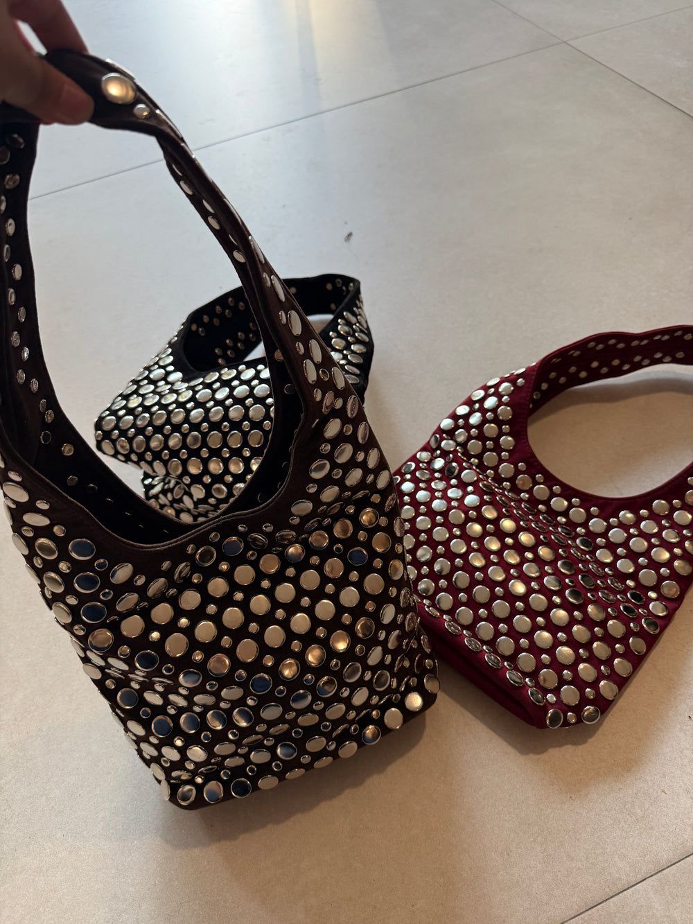 Sac daim cloutés