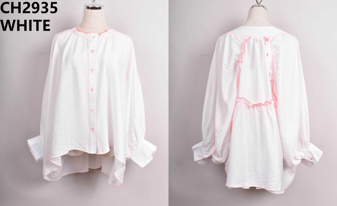 Chemise volant blanc/fluo rose 2935
