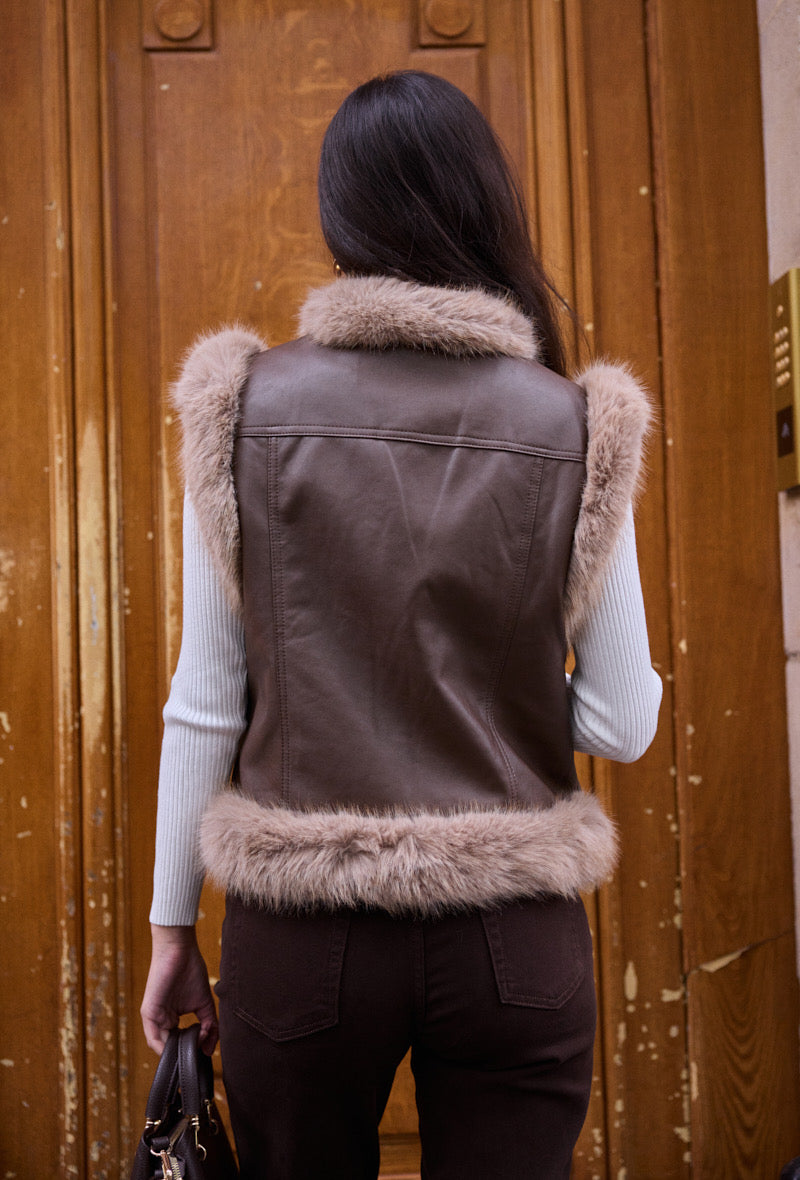 Veste sans manches similicuir fourrure 5627