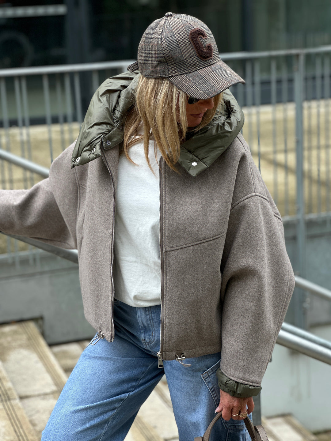 Bomber lainer capuche Taupe/kaki OX9085
