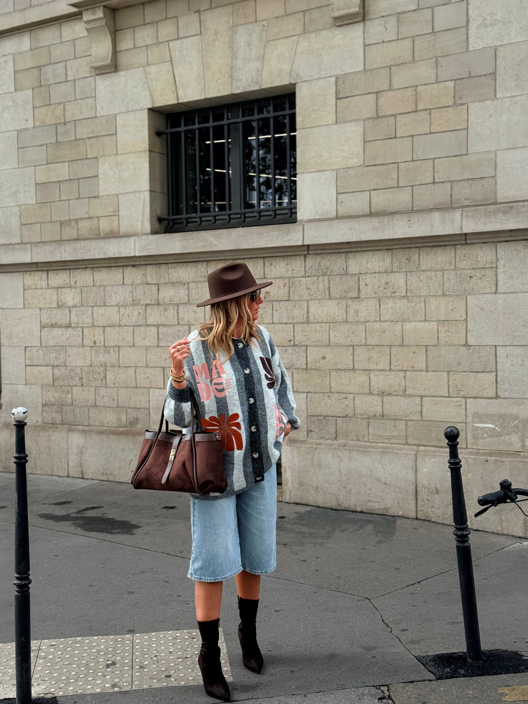 Pull Gilet rayure brodés Gris