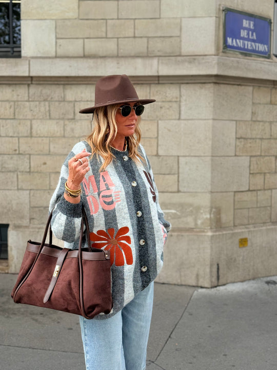 Pull Gilet rayure brodés Gris