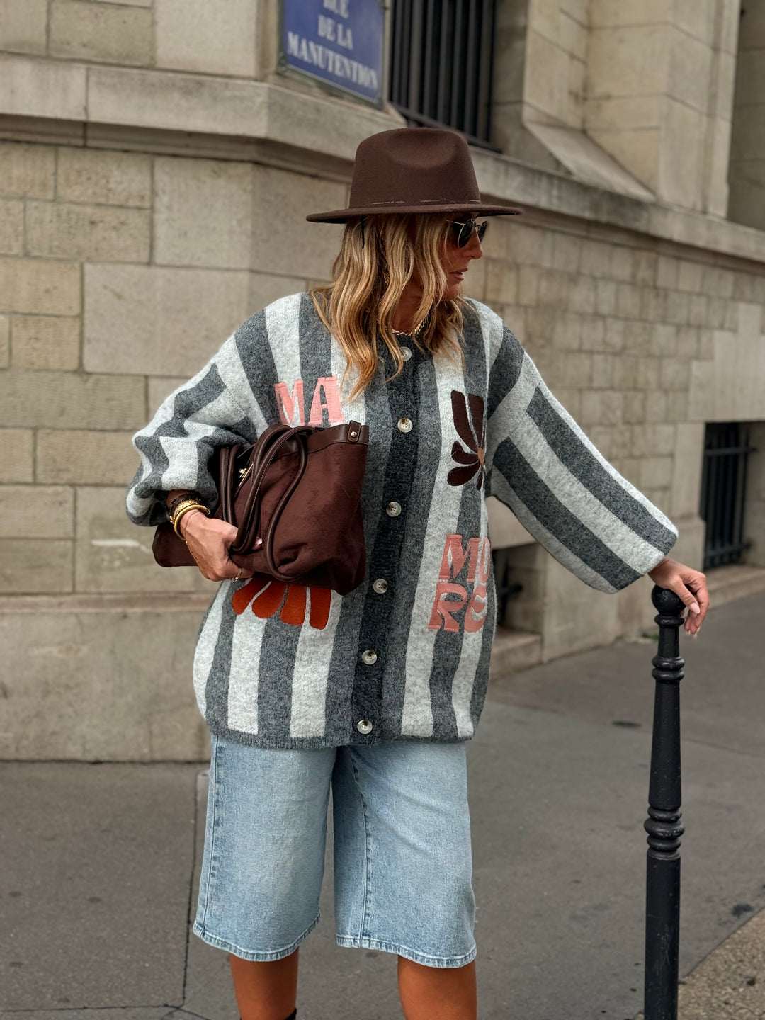 Pull Gilet rayure brodés Gris