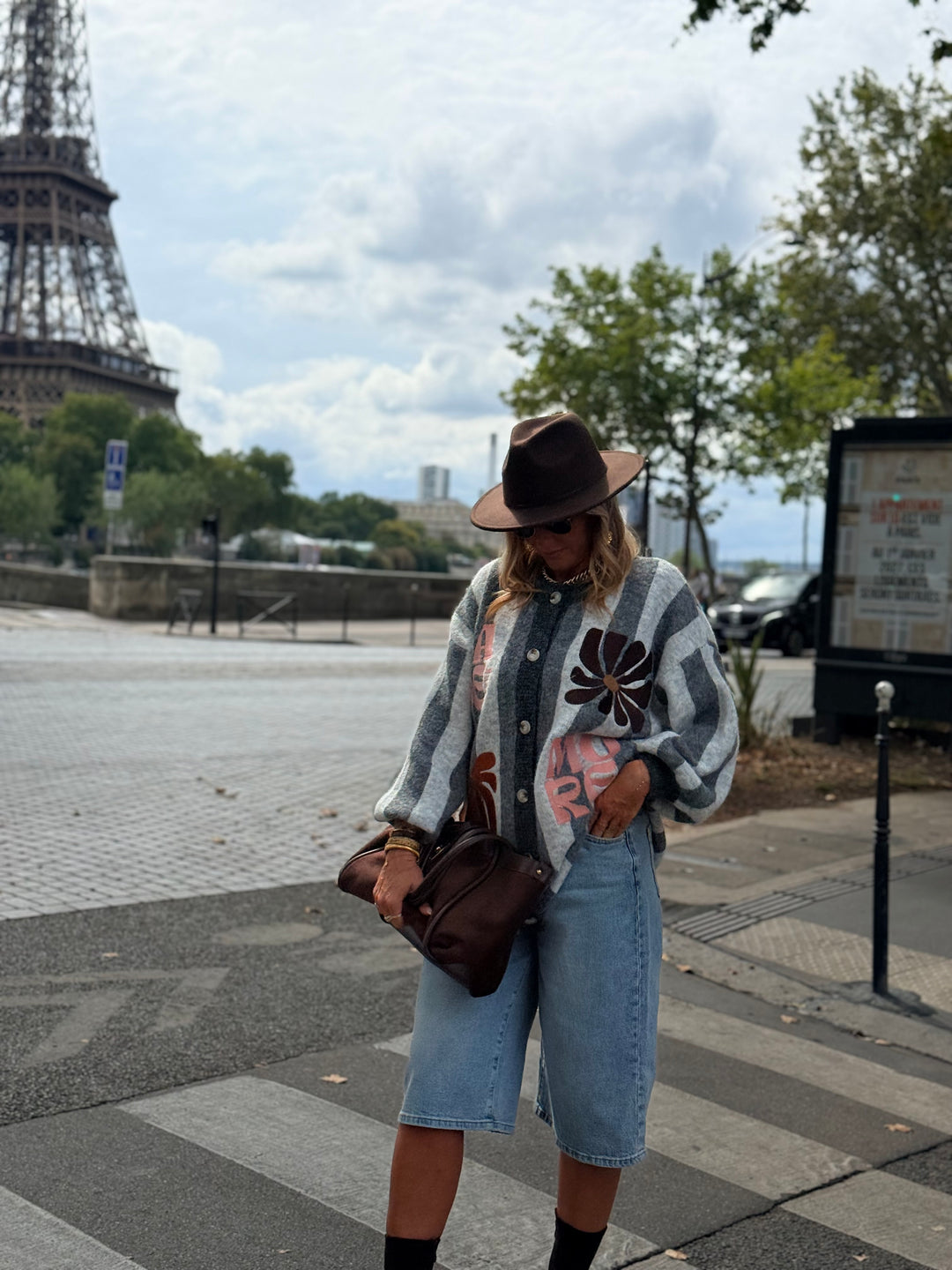 Pull Gilet rayure brodés Gris