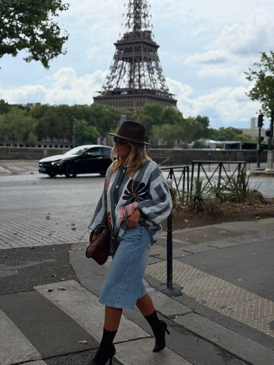 Pull Gilet rayure brodés Gris
