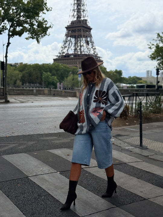 Pull Gilet rayure brodés Gris