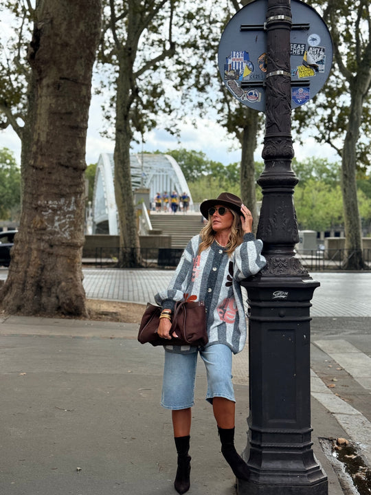 Pull Gilet rayure brodés Gris