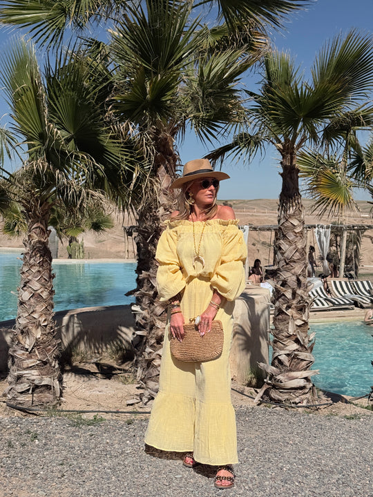 Ensemble Jaune haut épaules dénudées + jupe longue 9376