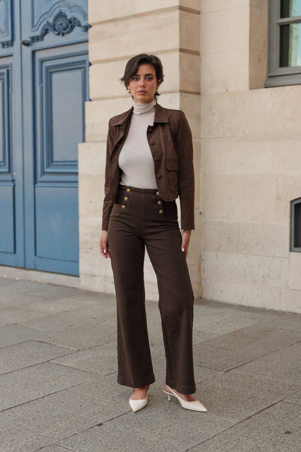 Jean droite bouton choco oraije JD610