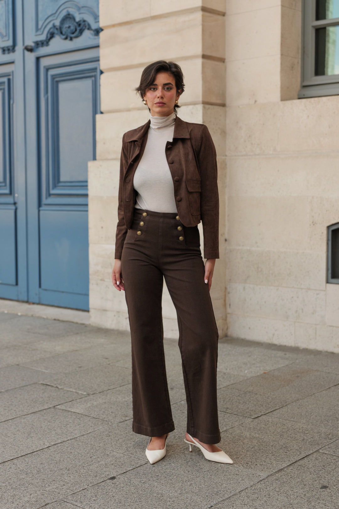 Jean droite bouton choco oraije JD610