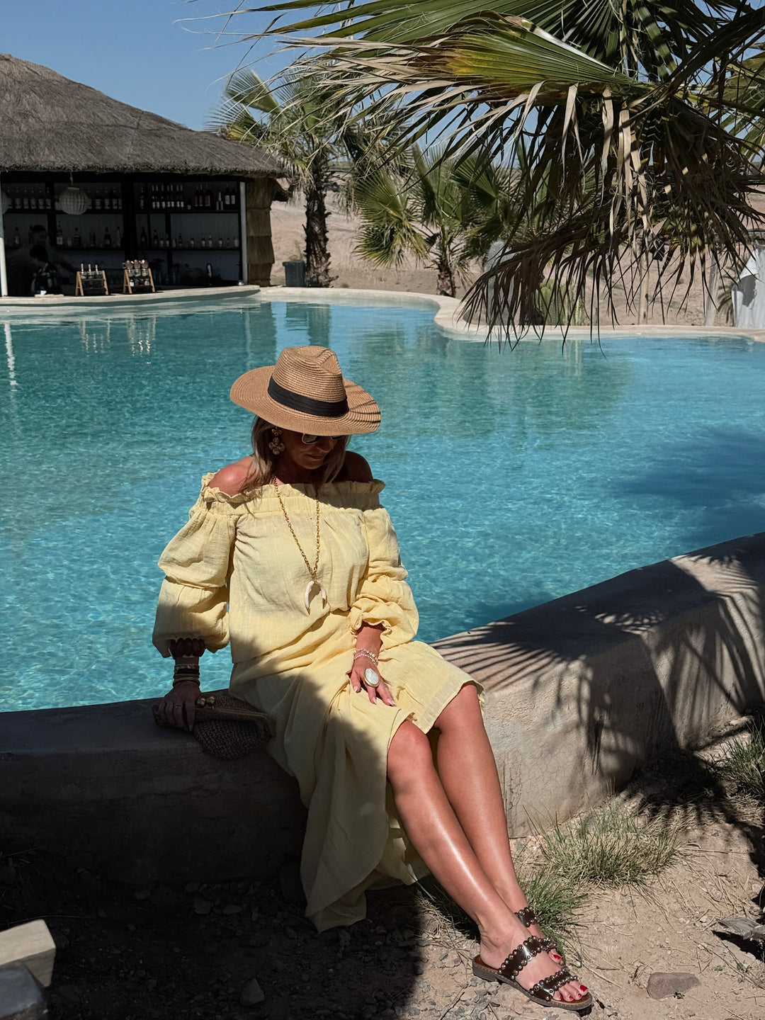 Ensemble Jaune haut épaules dénudées + jupe longue 9376