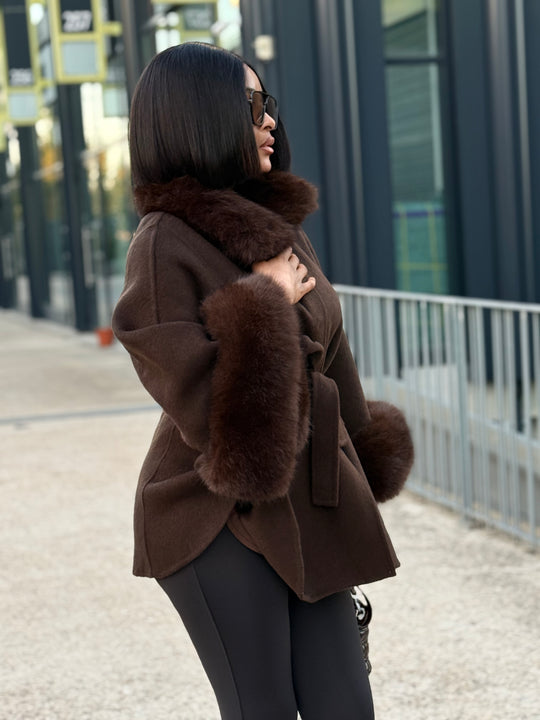 Manteau laine aux fourrures Choco 26134
