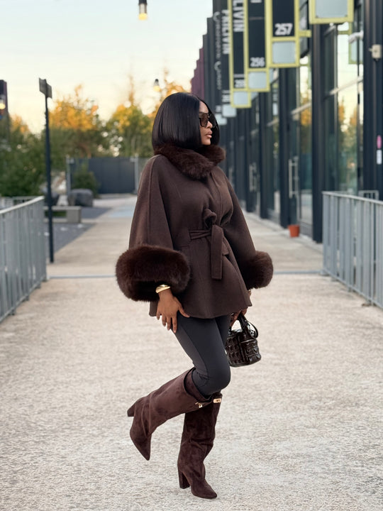 Manteau laine aux fourrures Choco 26134