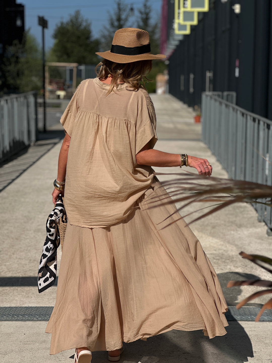 Jupe Hélène volant coton Camel 84072-uni
