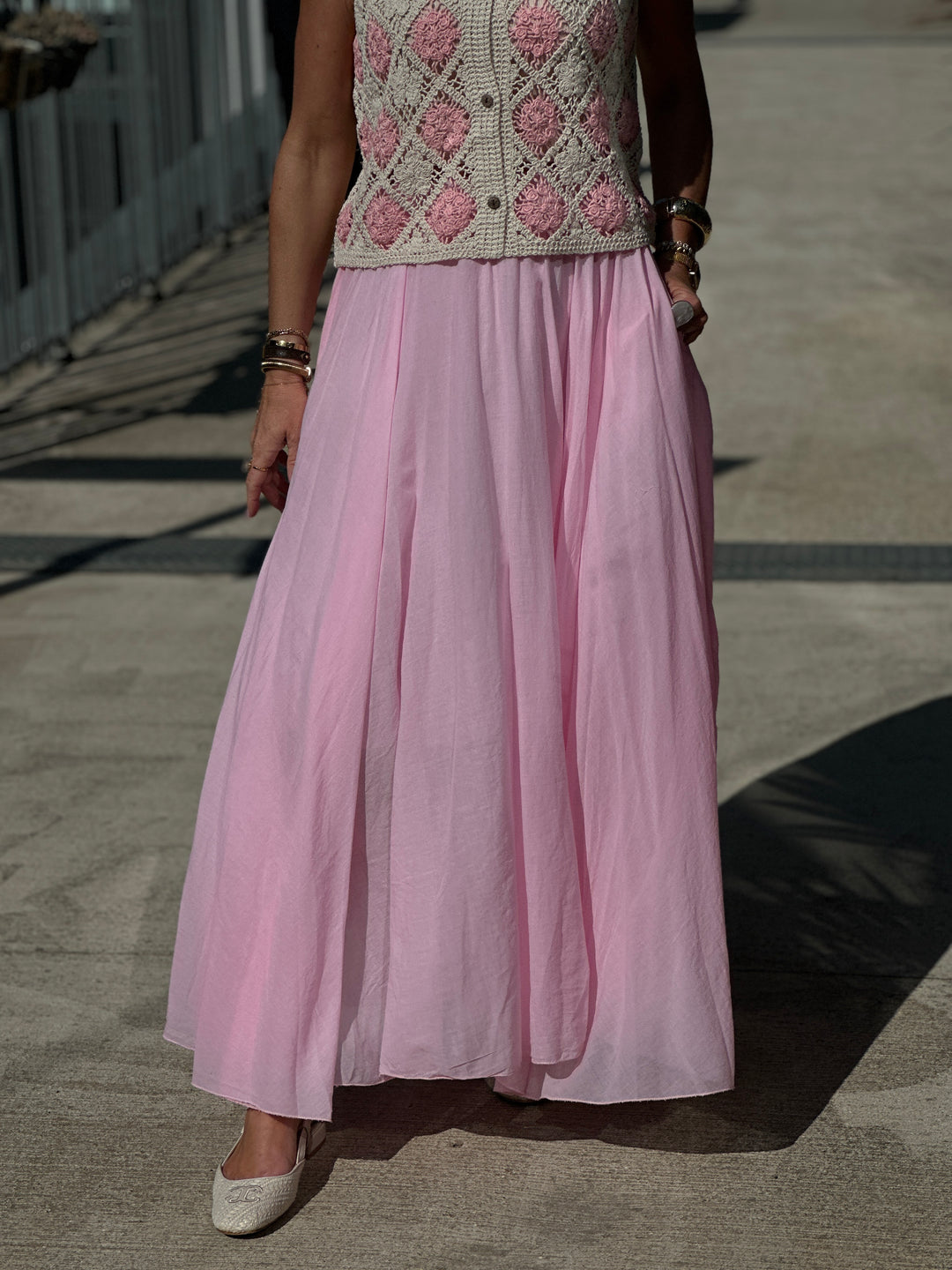Jupe Hélène volant coton Rose 84072-uni (précommande 5j)