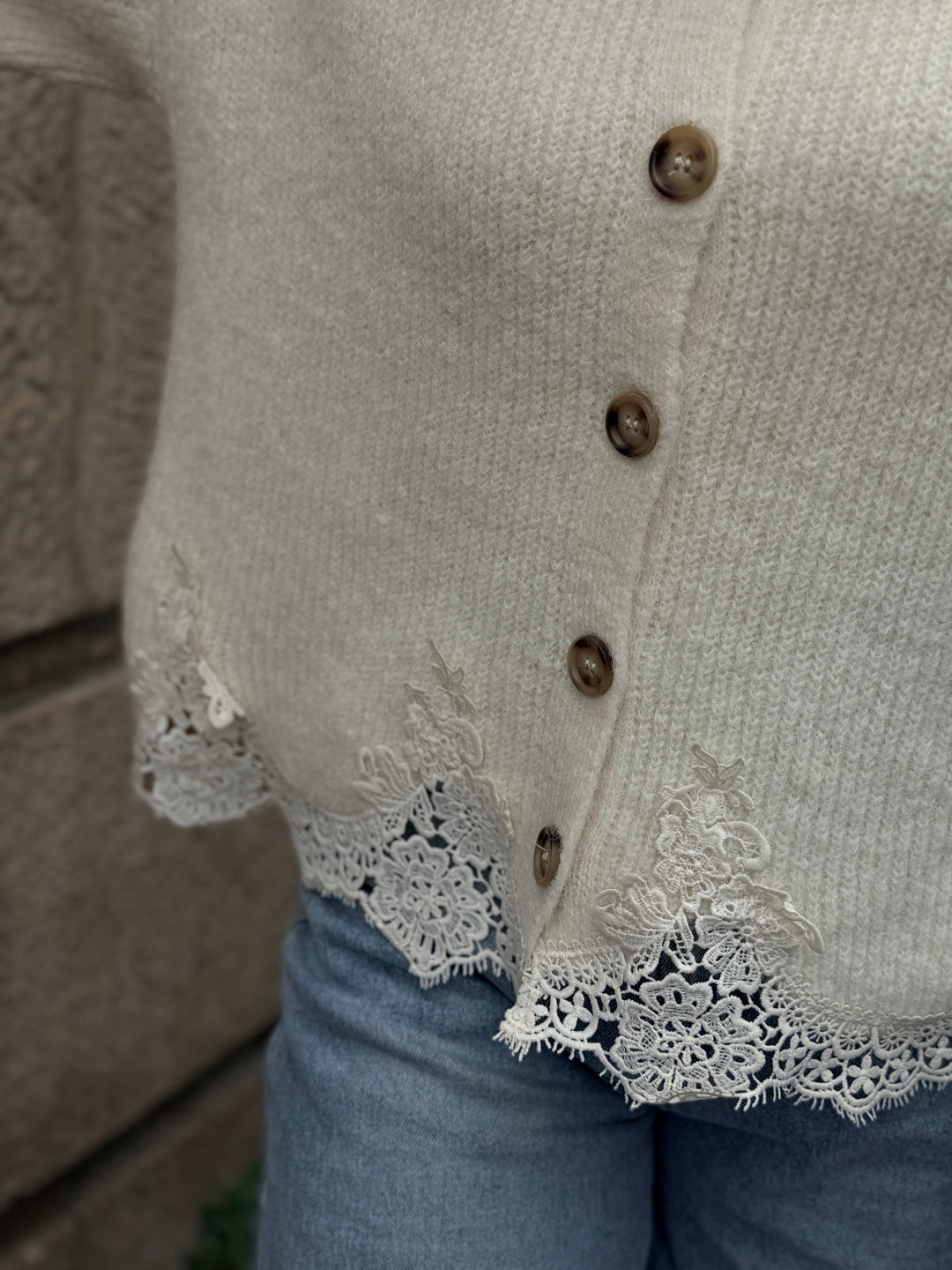 Gilet manches dentelle Beige 2752