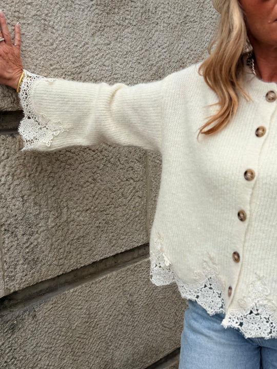 Gilet manches dentelle Beige 2752
