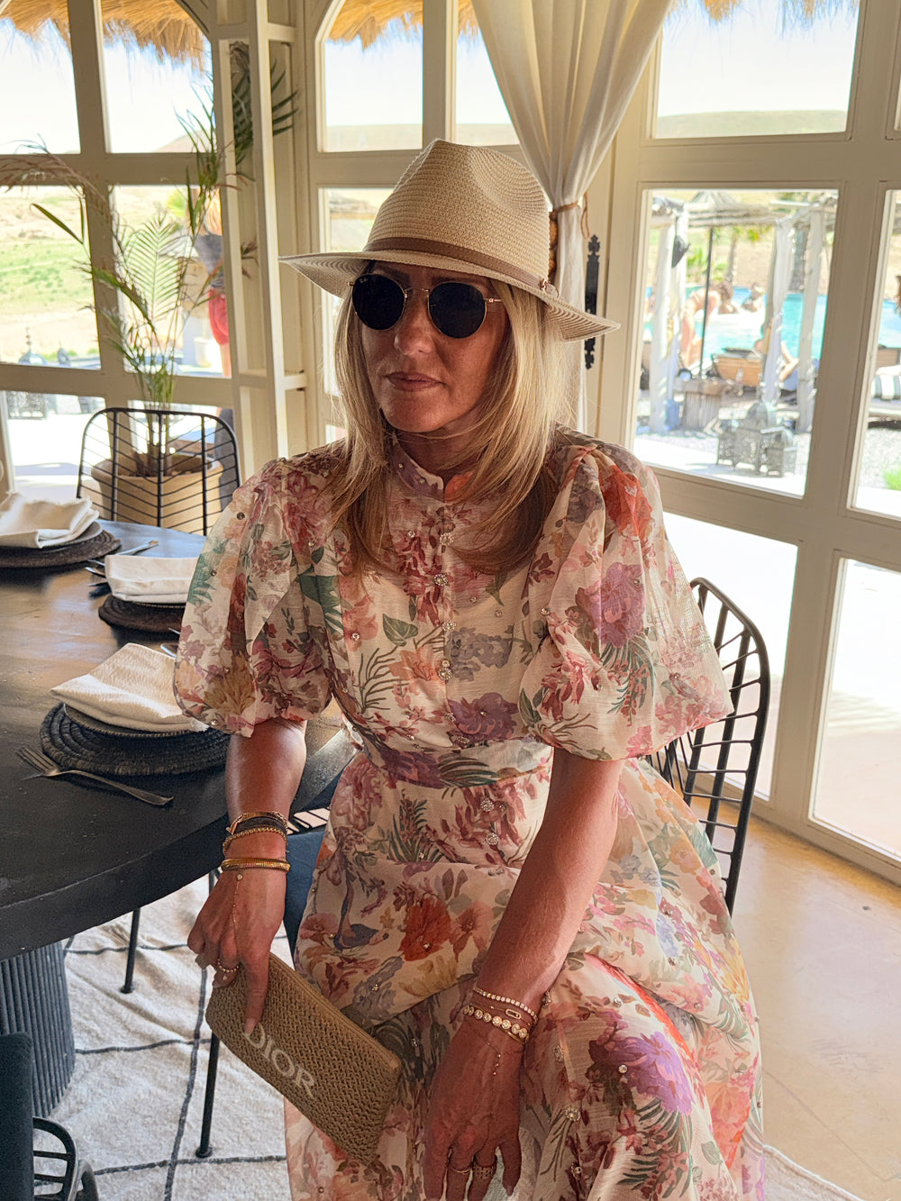 Robe bohème imprimée manches bouffantes 10205 ROSE