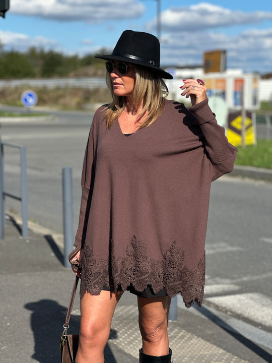 Pull col V dentelle 898