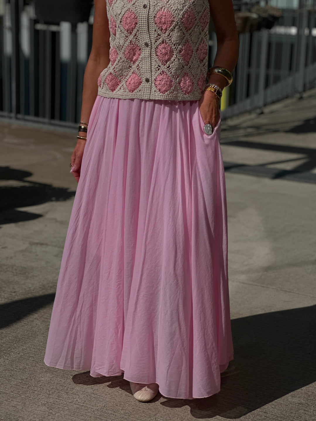 Jupe Hélène volant coton Rose 84072-uni (précommande 5j)