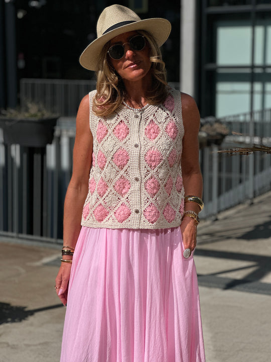 Gilet crochet rose 784