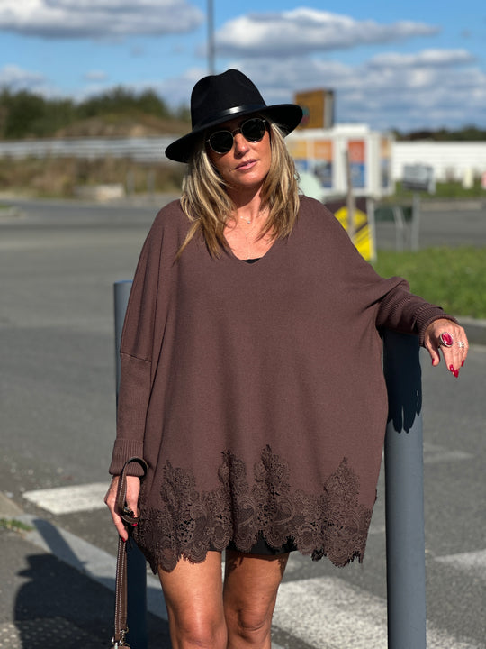 Pull col V dentelle 898