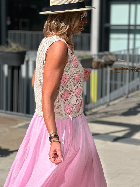 Gilet crochet rose 784