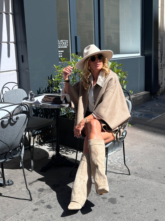 Cape laine réversible Choco/taupe Sy729