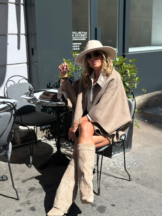 Cape laine réversible Choco/taupe Sy729
