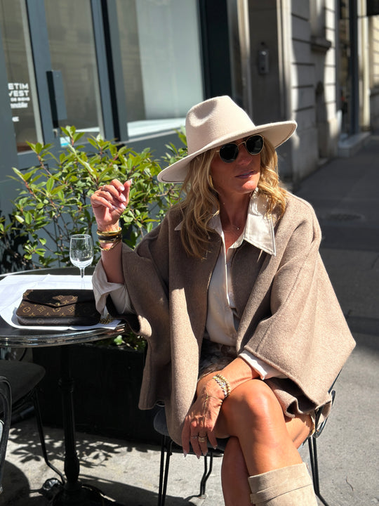 Cape laine réversible Choco/taupe Sy729