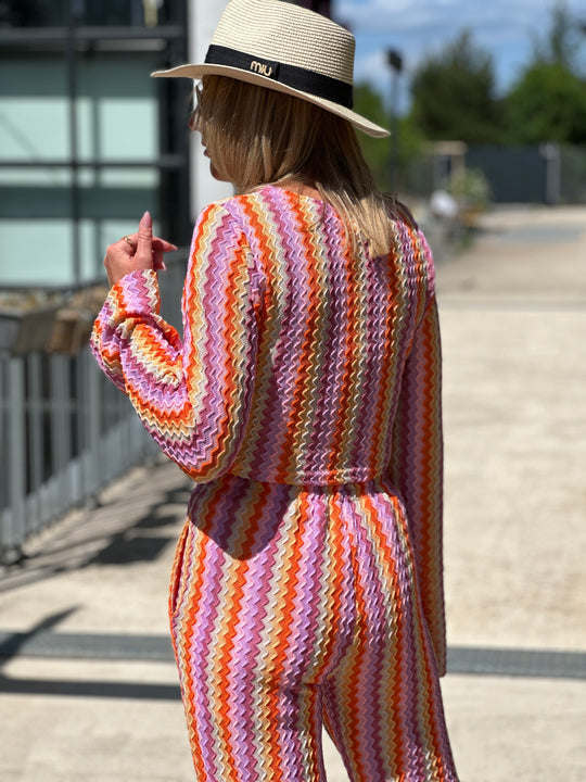 Top crochet jaune/vert/rose 8696