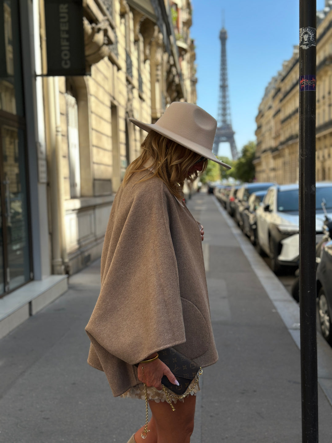 Cape laine réversible Choco/taupe Sy729