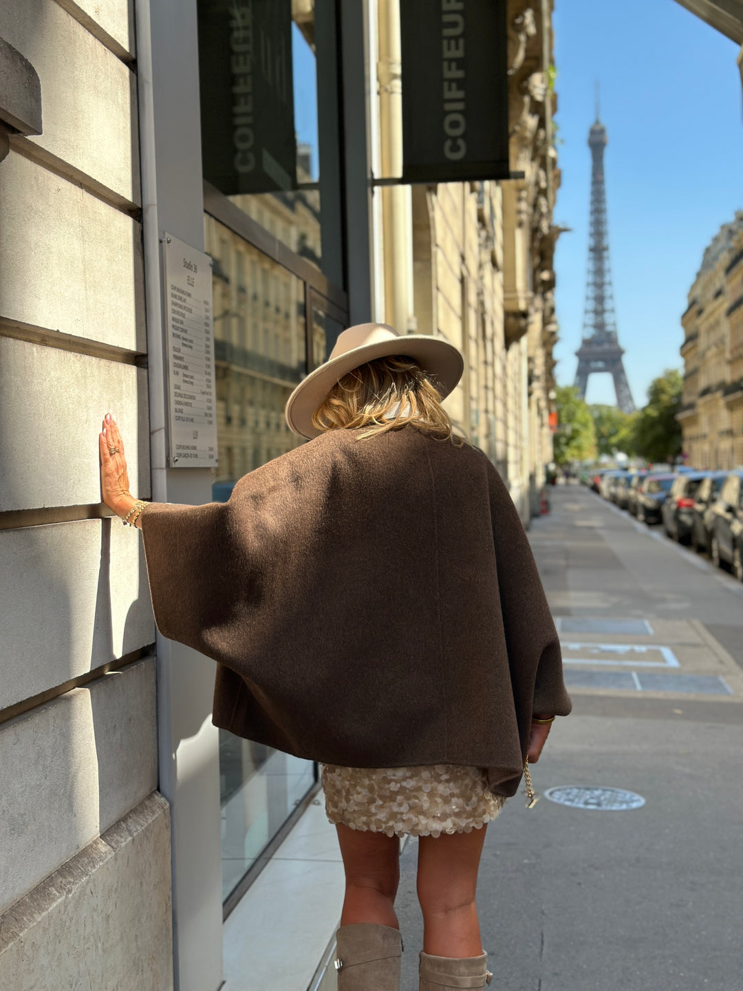 Cape laine réversible Choco/taupe Sy729