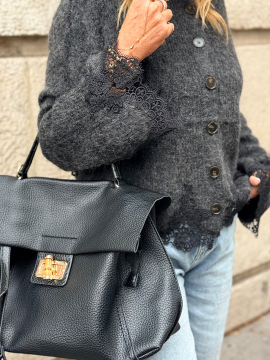 Gilet manches dentelle Gris 2752