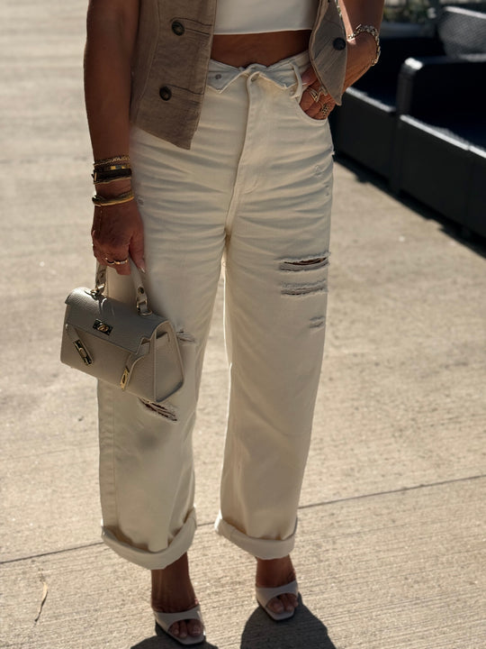 Jean déchiré 9075 Ecru