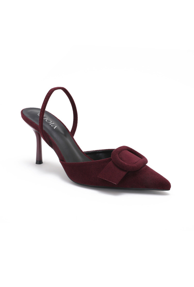 Escarpins bordeaux ouverts boucle daim 1017