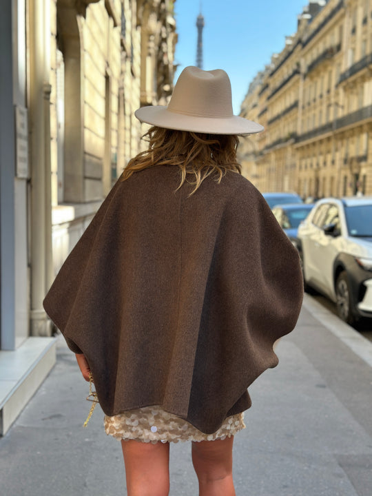 Cape laine réversible Choco/taupe Sy729