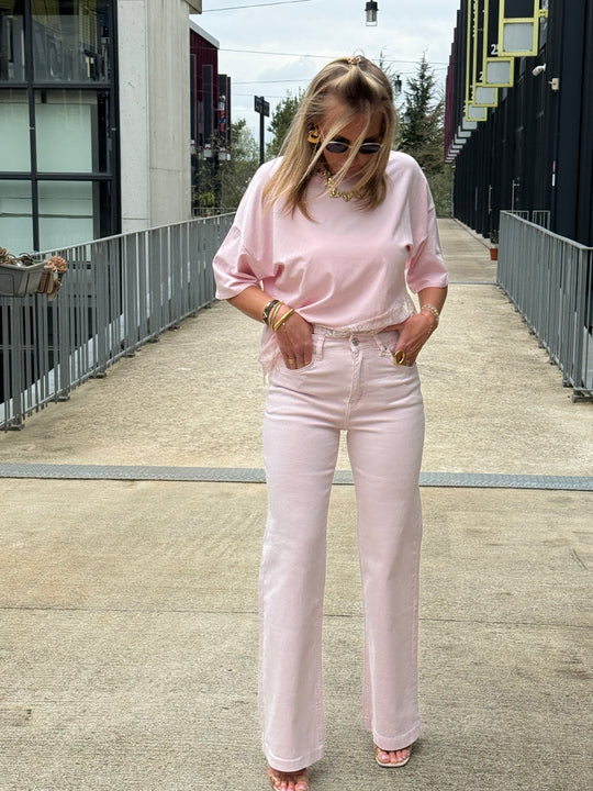 Jean flare droite Rose JP9129-4