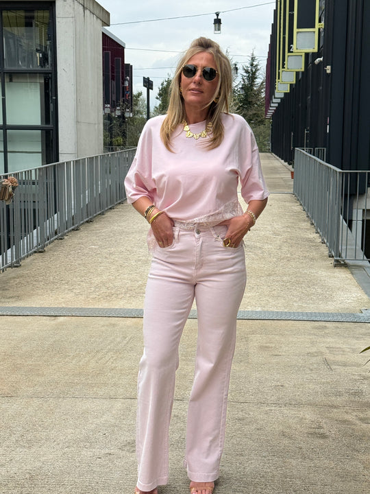 Jean flare droite Rose JP9129-4
