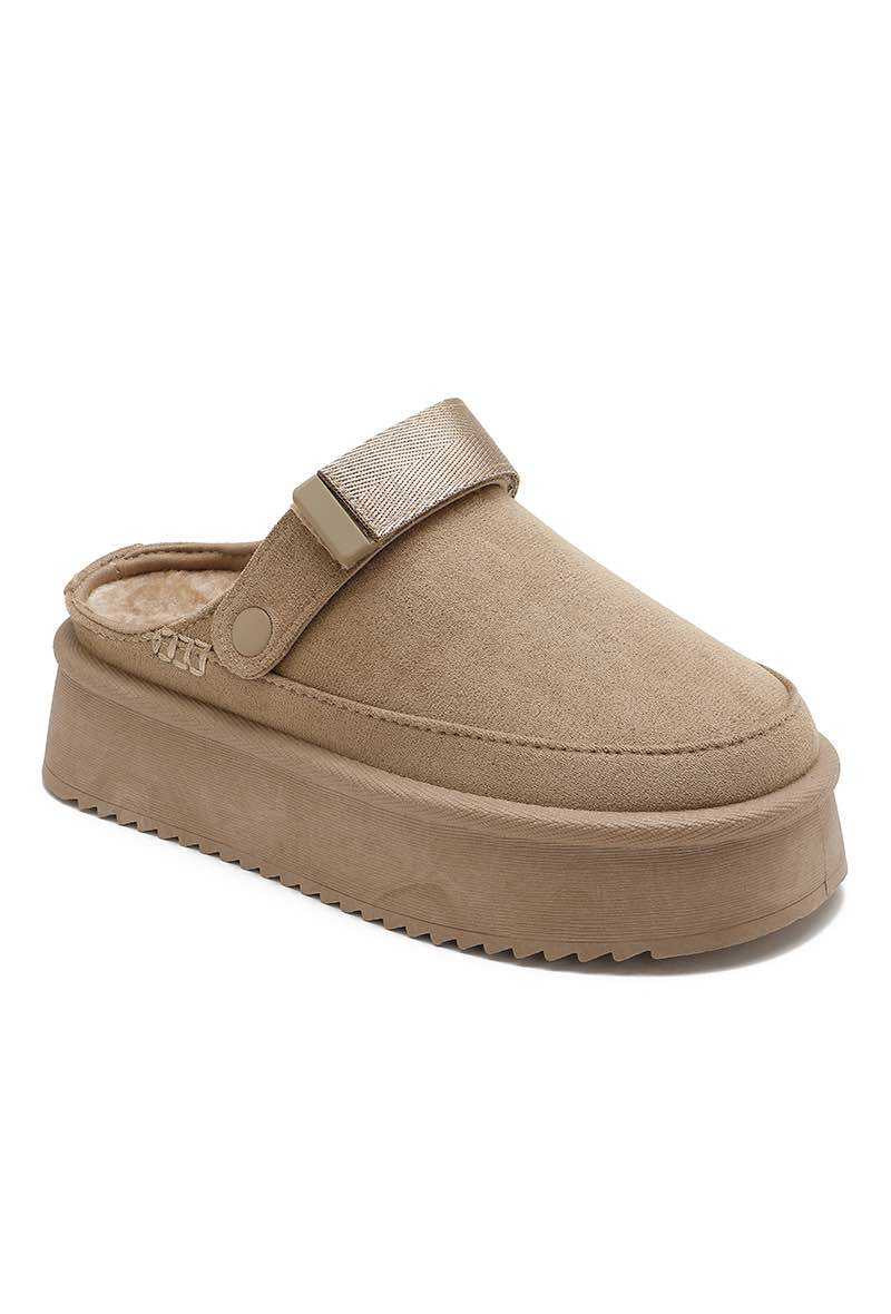 Mules beige effet daim plateforme 17