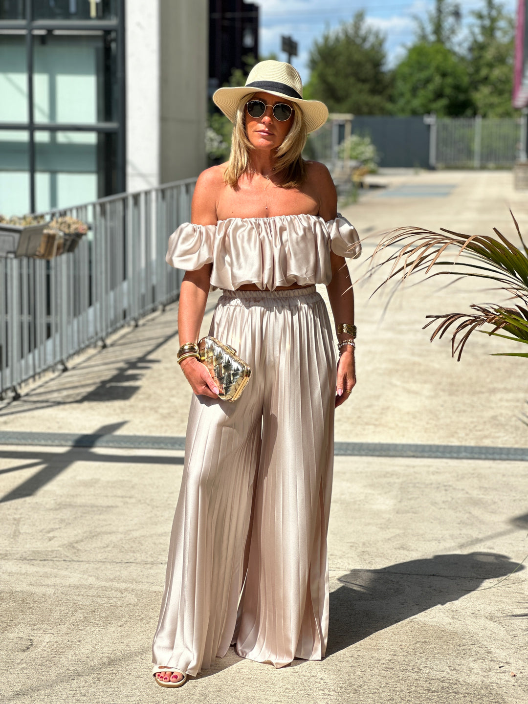 Ensemble pantalon top beige 7039