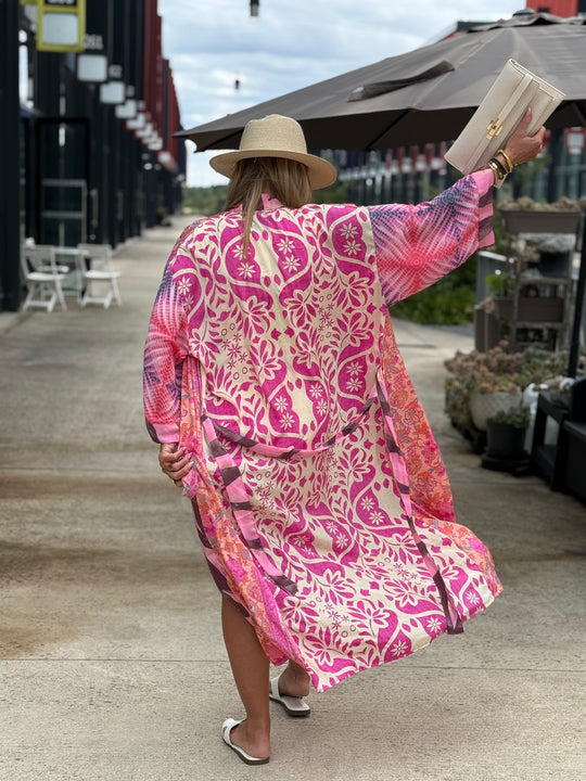 Kimono imprimée rose/saumon