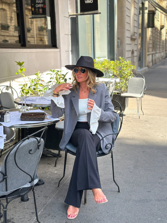 Blazer gris manchette blanc M7205