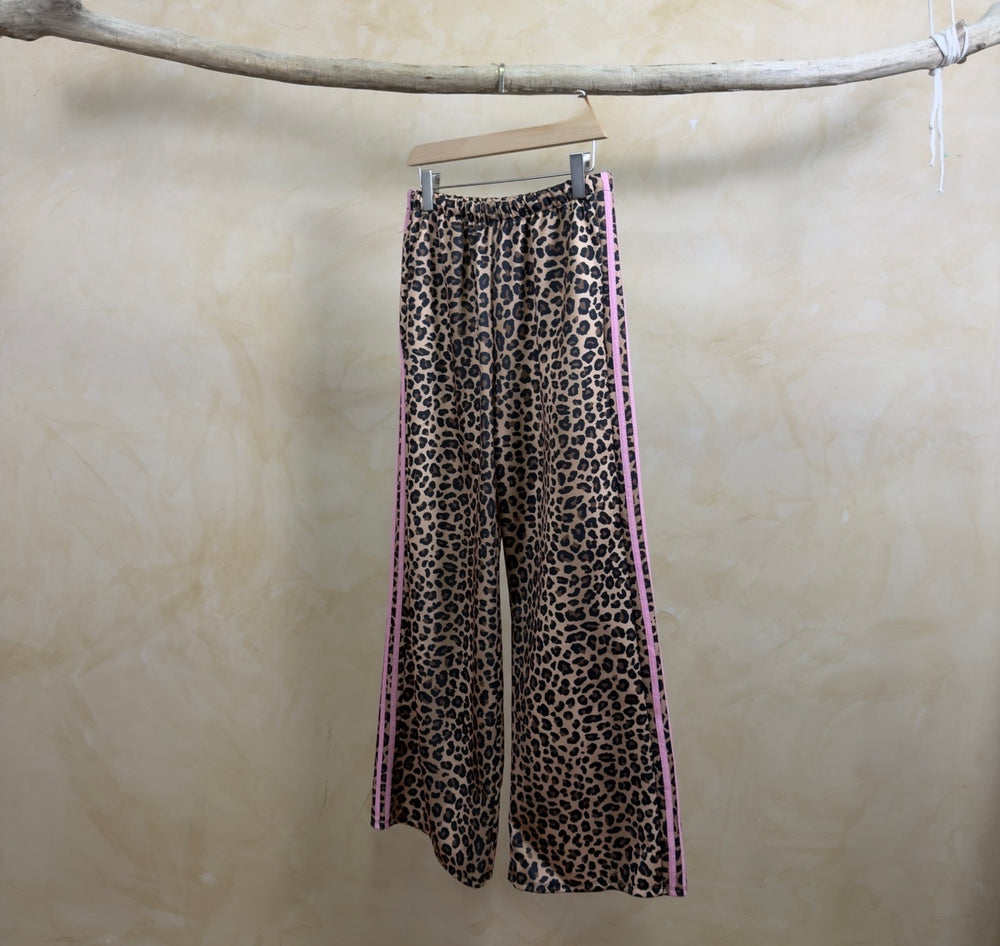 Pantalon jogging léopard bande Rose