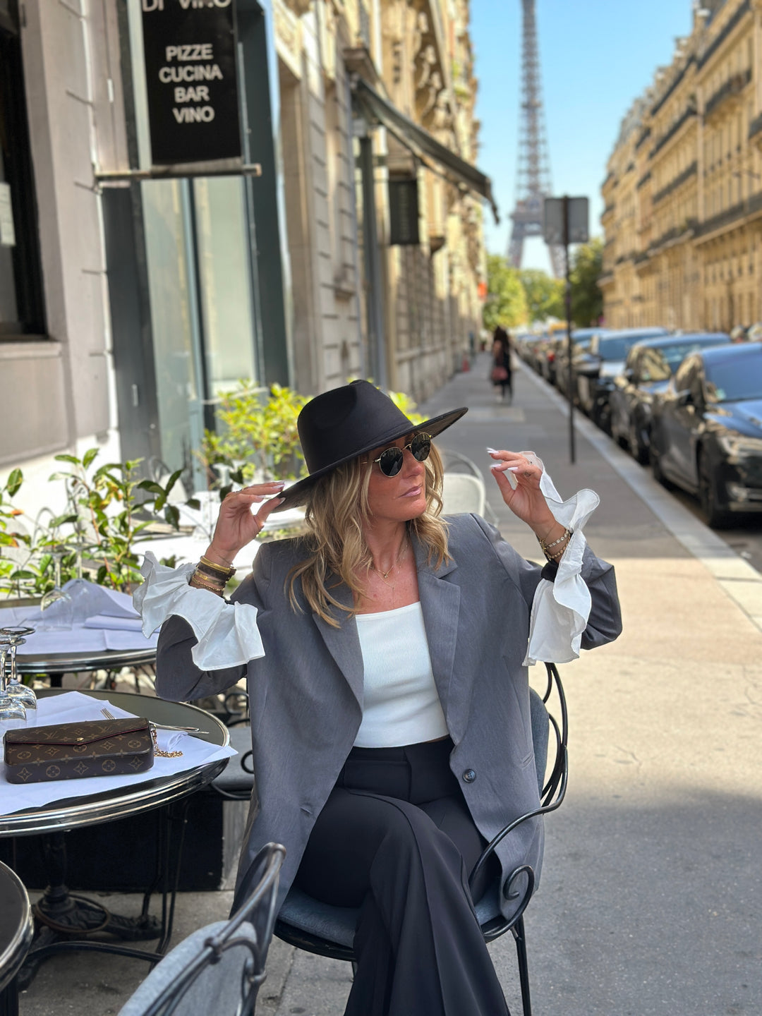 Blazer gris manchette blanc M7205